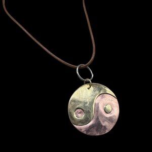 Necklace Copper and Brass Ying Yang Pendant on Rope *read*